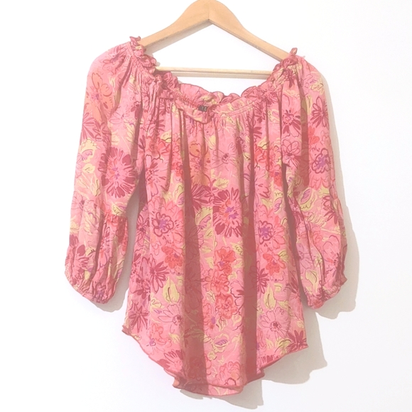Loco Lindo Tops - Loco Lindo Pink Floral Off Shoulder Blouse Size Large